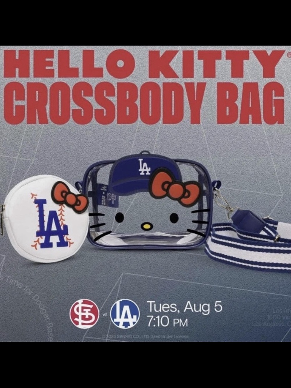 Hello Kitty LA Dodgers Clear Crossbody Bag in Navy & White